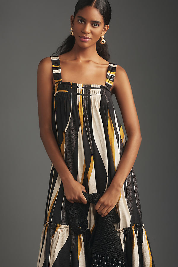 By Anthropologie Square-neck Waistless Midi Dress In Multicolor