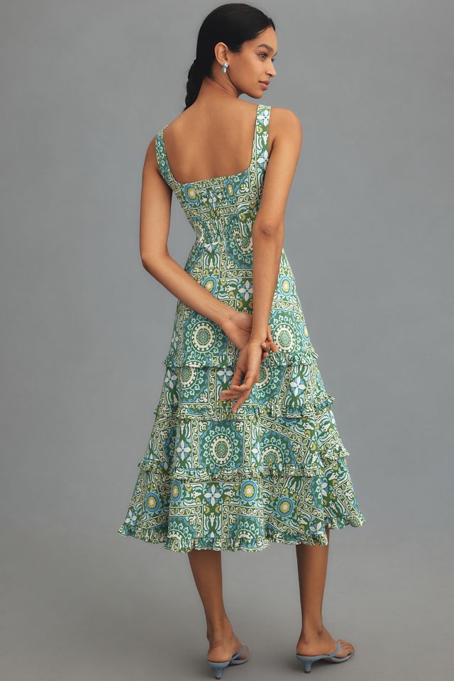 By Anthropologie Sleeveless Ruffled A-Line Midi Dress #1