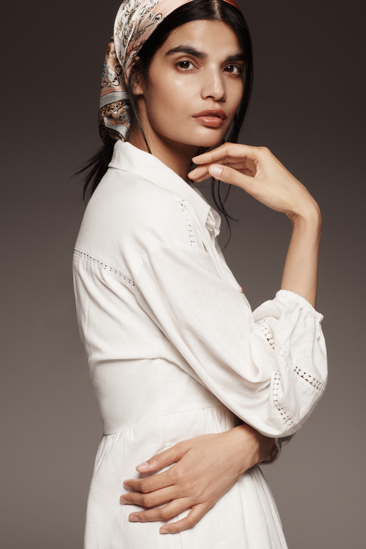 The Bettina Linen Blend Tiered Mini Shirt Dress by Maeve
