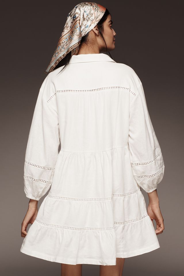The Bettina Linen Blend Tiered Mini Shirt Dress by Maeve #2