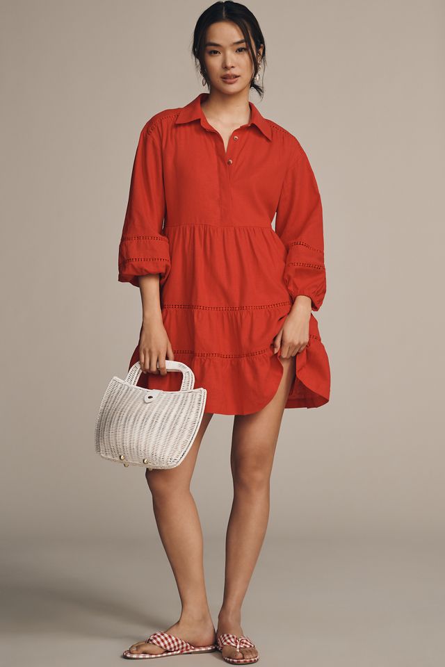 The Bettina Linen Blend Tiered Mini Shirt Dress by Maeve #2