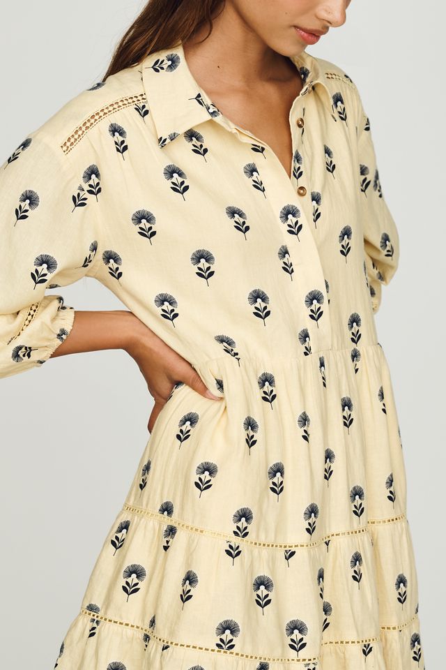 Bettina Linen Blend Tiered Mini Shirt Dress by Maeve