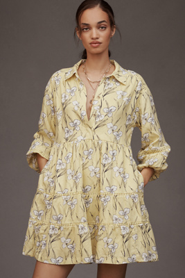 MAEVE THE BETTINA TIERED MINI SHIRT DRESS BY MAEVE: LINEN EDITION 