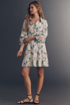 The Bettina Tiered Mini Shirt Dress by Maeve: Linen Edition