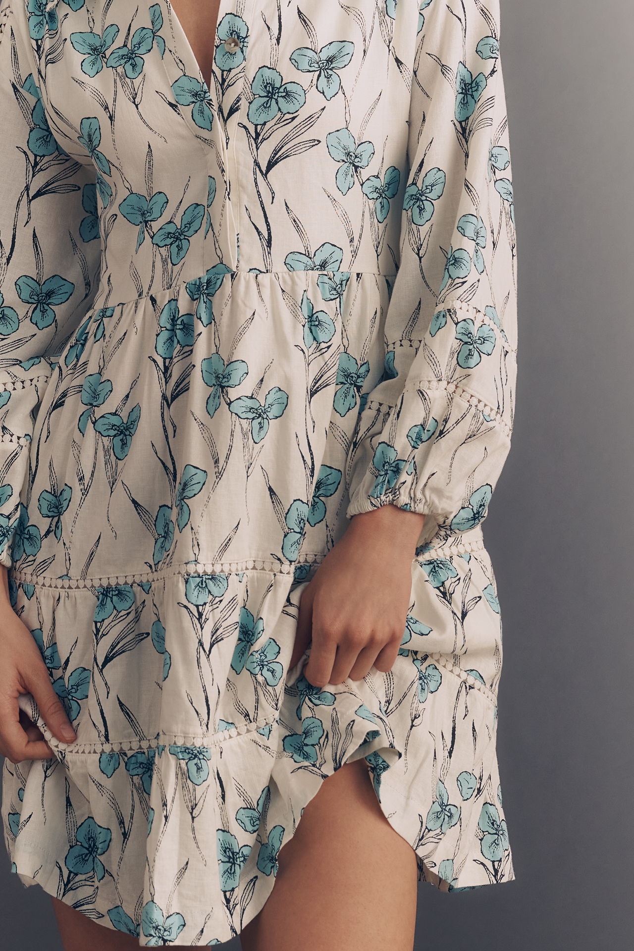 The Bettina Linen Blend Tiered Mini Shirt Dress by Maeve
