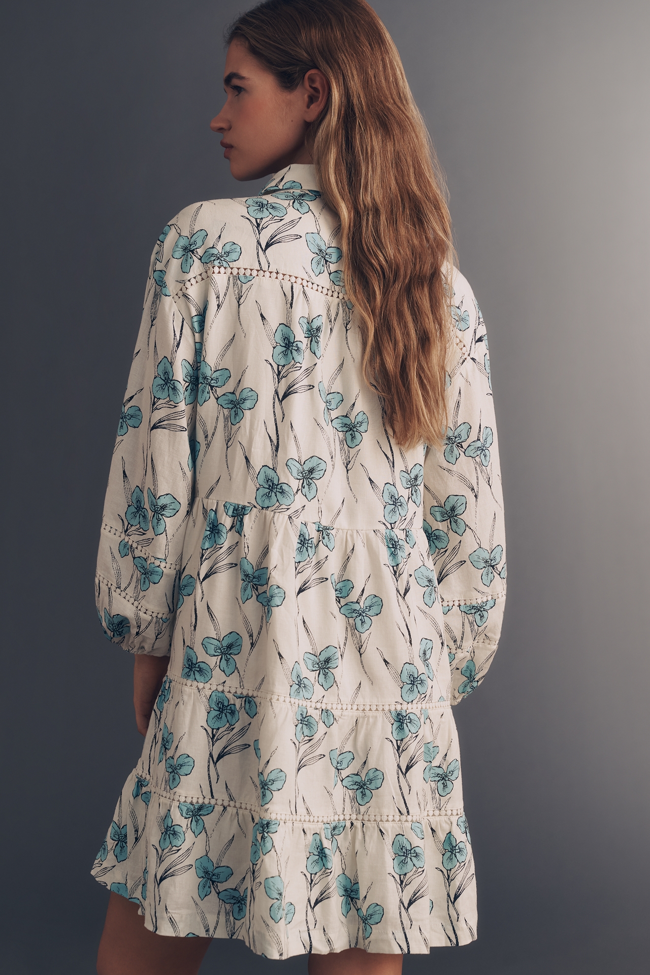 The Bettina Linen Blend Tiered Mini Shirt Dress by Maeve