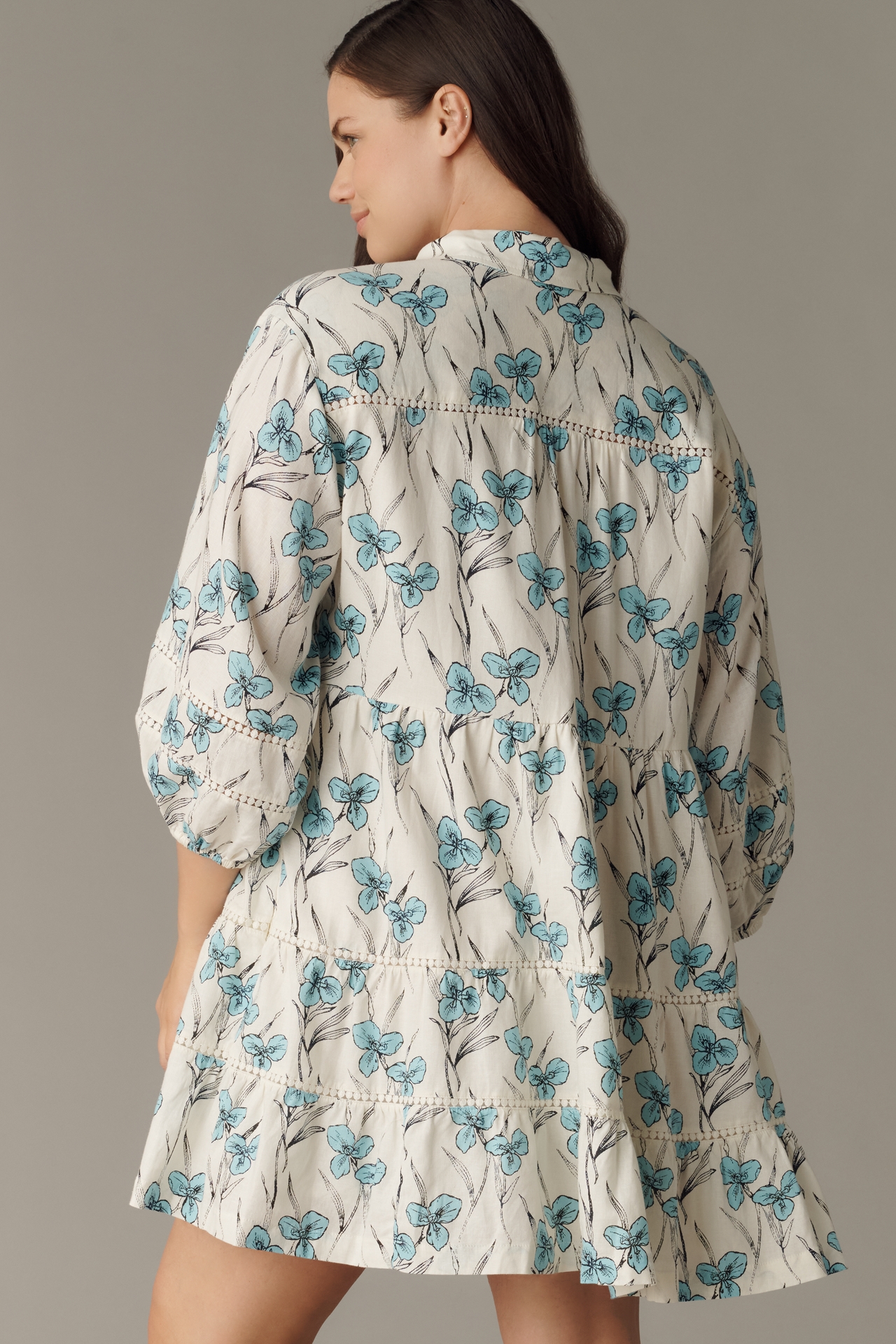 The Bettina Linen Blend Tiered Mini Shirt Dress by Maeve