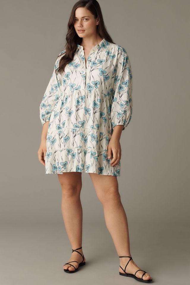 The Bettina Linen Blend Tiered Mini Shirt Dress by Maeve | Anthropologie