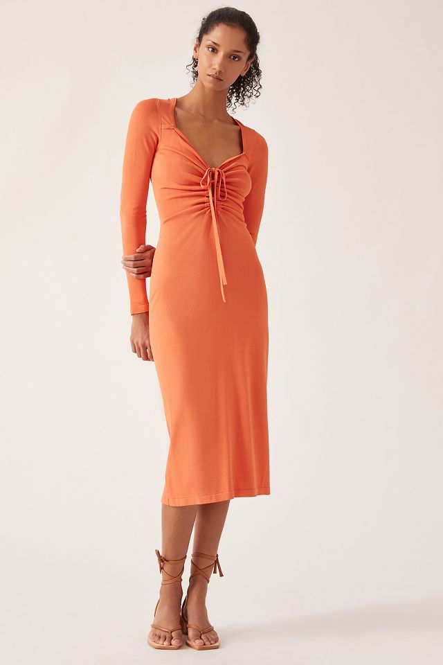 Tie-Front Sweater Midi Dress