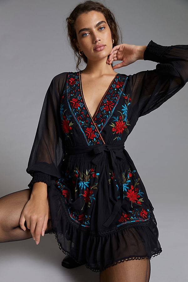 Not So Serious By Pallavi Mohan Embroidered Wrap Mini Dress In Assorted |  ModeSens
