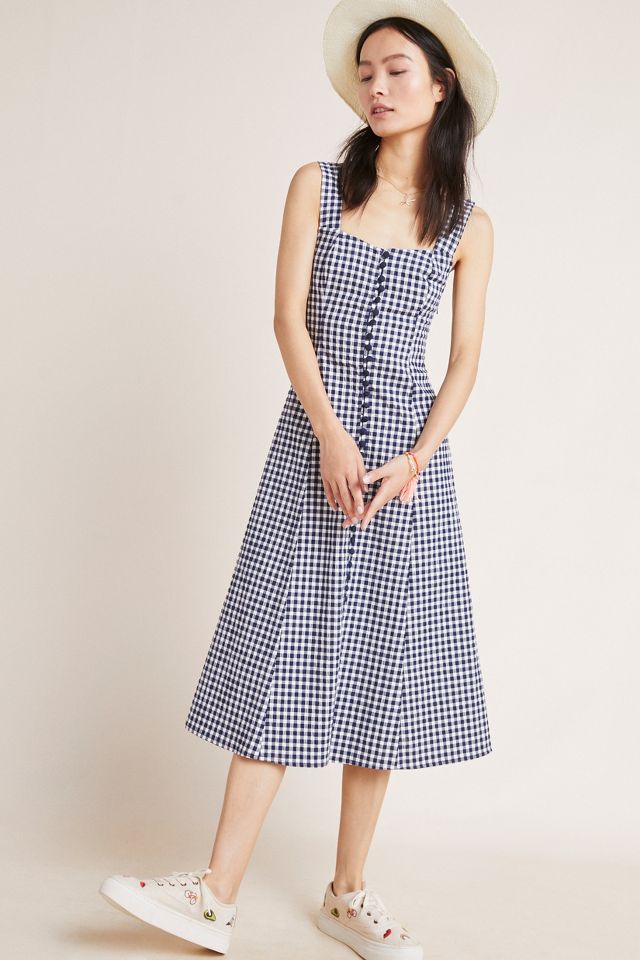 Fitted gingham midi outlet dress