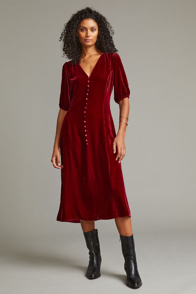 Anthropologie red 2025 velvet dress