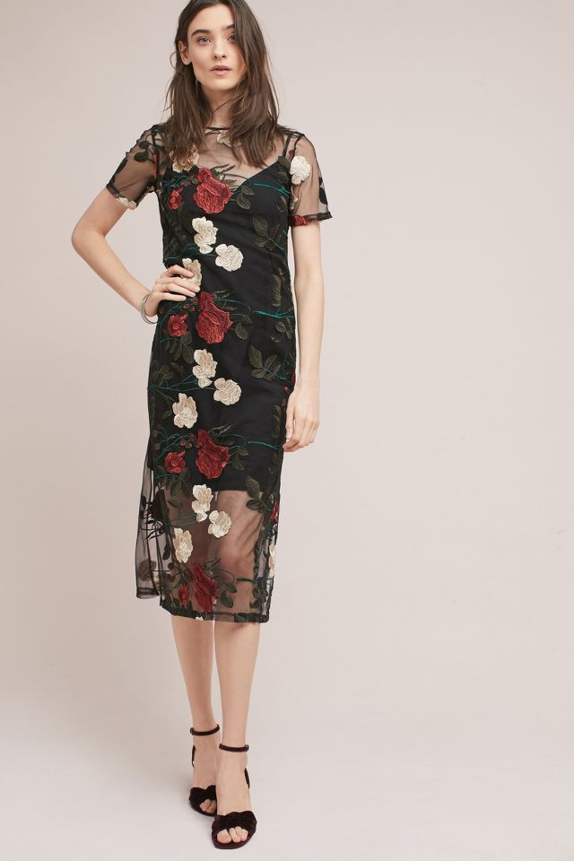 Sheer floral 2025 embroidered midi dress