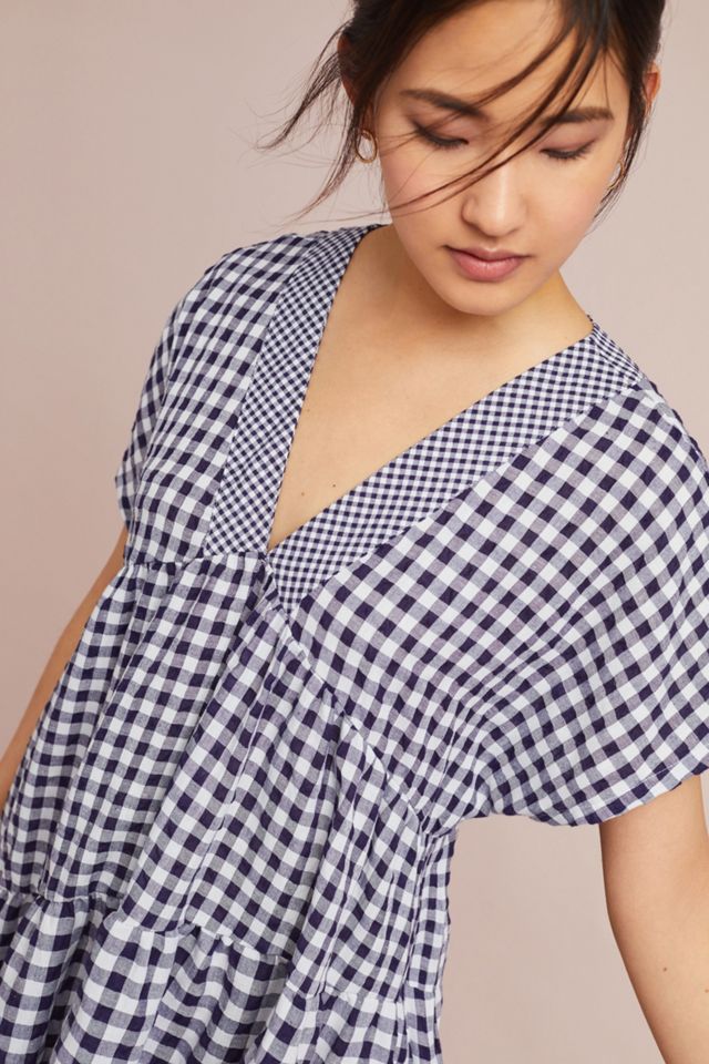 Gingham V-Neck Swing Dress #1
