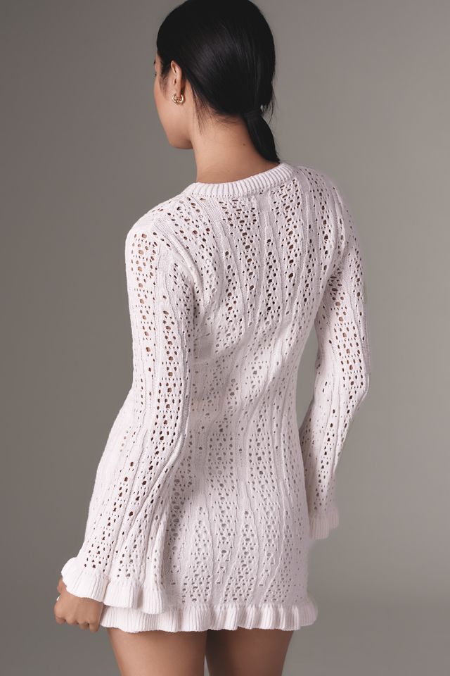 Avec Les Filles Long-Sleeve Ruffle-Edge Sweater Mini Dress #1