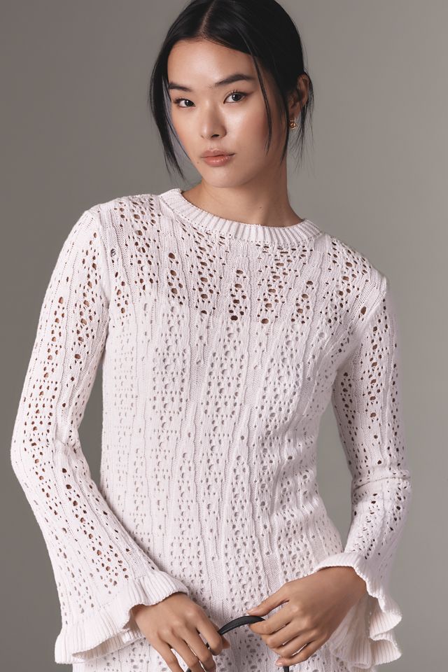 Avec Les Filles Long-Sleeve Ruffle-Edge Sweater Mini Dress #3