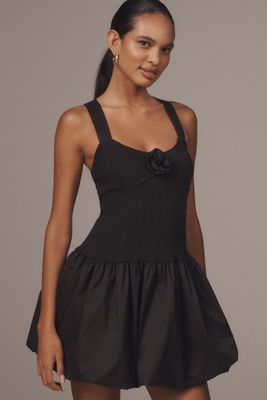 Avec Les Filles Halter Rosette Drop-Waist Bubble Mini Dress