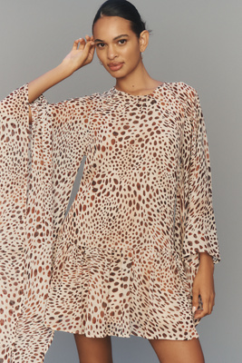 Avec Les Filles Long-sleeve Ruffle Swing Mini Dress In Multi