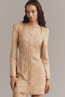 Avec Les Filles Faux-suede Long-sleeve Mini Dress In Brown