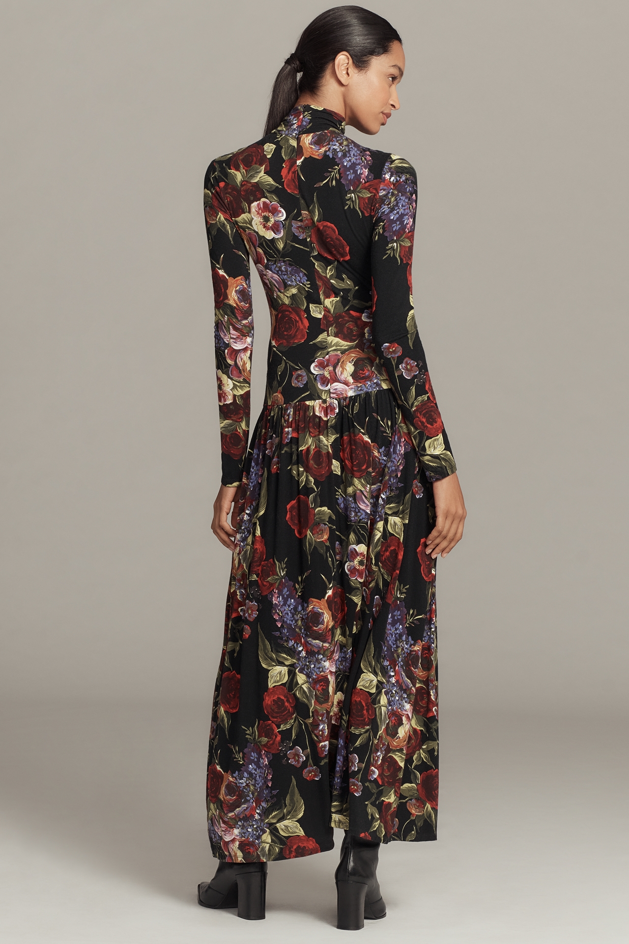 Avec Les Filles Long-Sleeve Mock-Neck Midi Dress