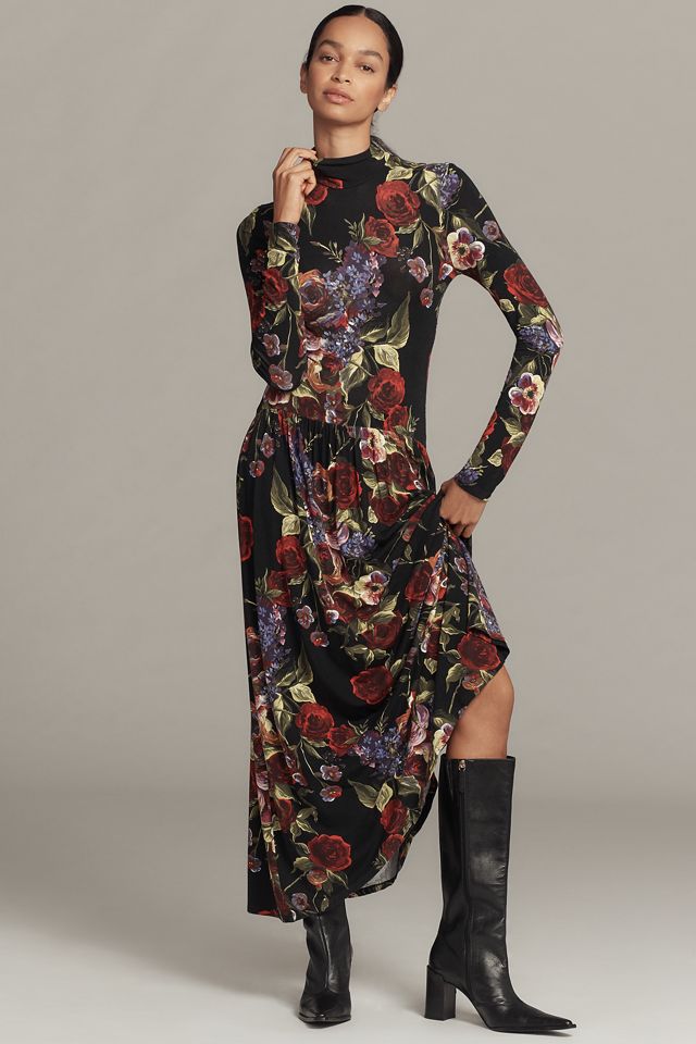 Avec Les Filles Long-Sleeve Mock-Neck Midi Dress #1