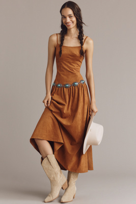 Avec Les Filles Sweetheart Midi Dress In Brown