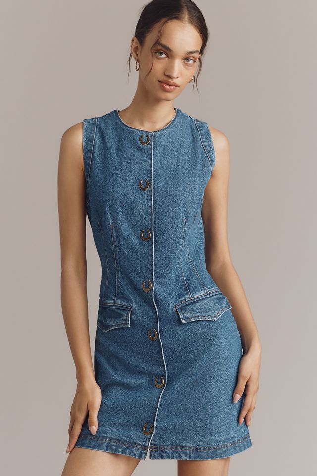 Avec Les Filles Sleeveless Denim Mini Shirt Dress #1
