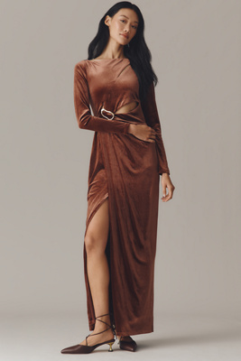 Avec Les Filles Long-sleeve Cutout Maxi Dress In Red