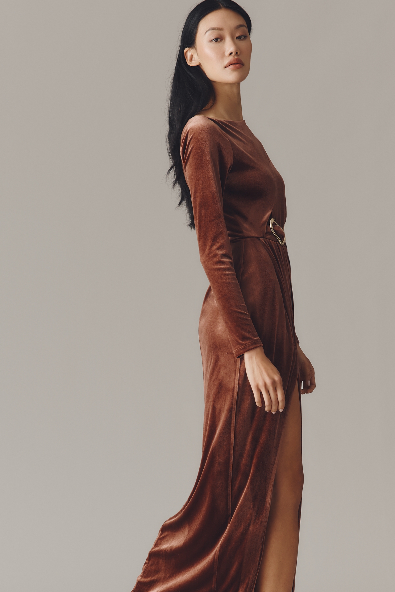 Avec Les Filles Long-Sleeve Cutout Maxi Dress