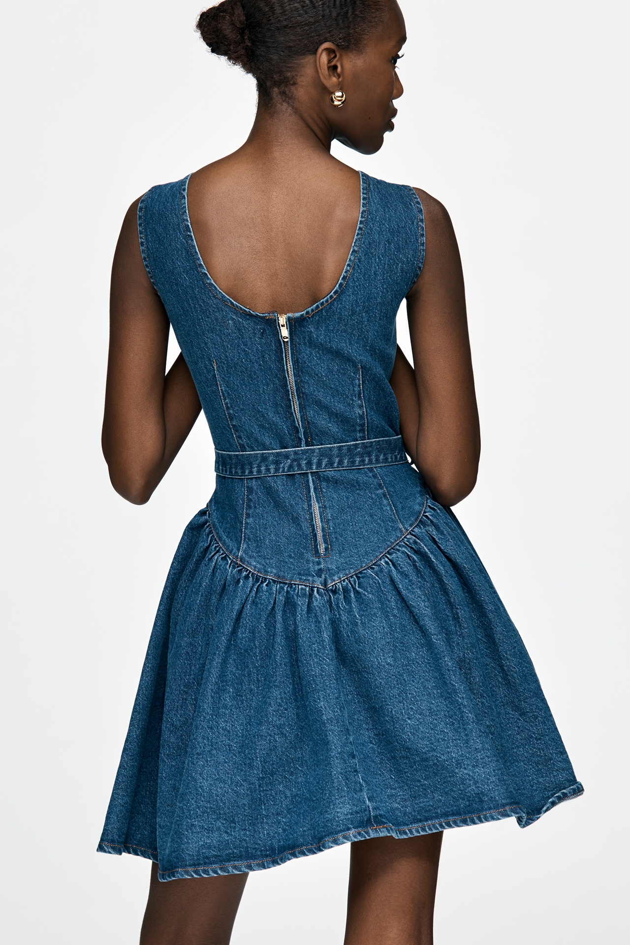 Avec Les Filles Sleeveless Belted Denim Mini Dress