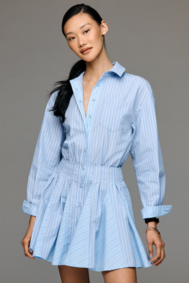 Waisted Long-Sleeve Shirt Dress