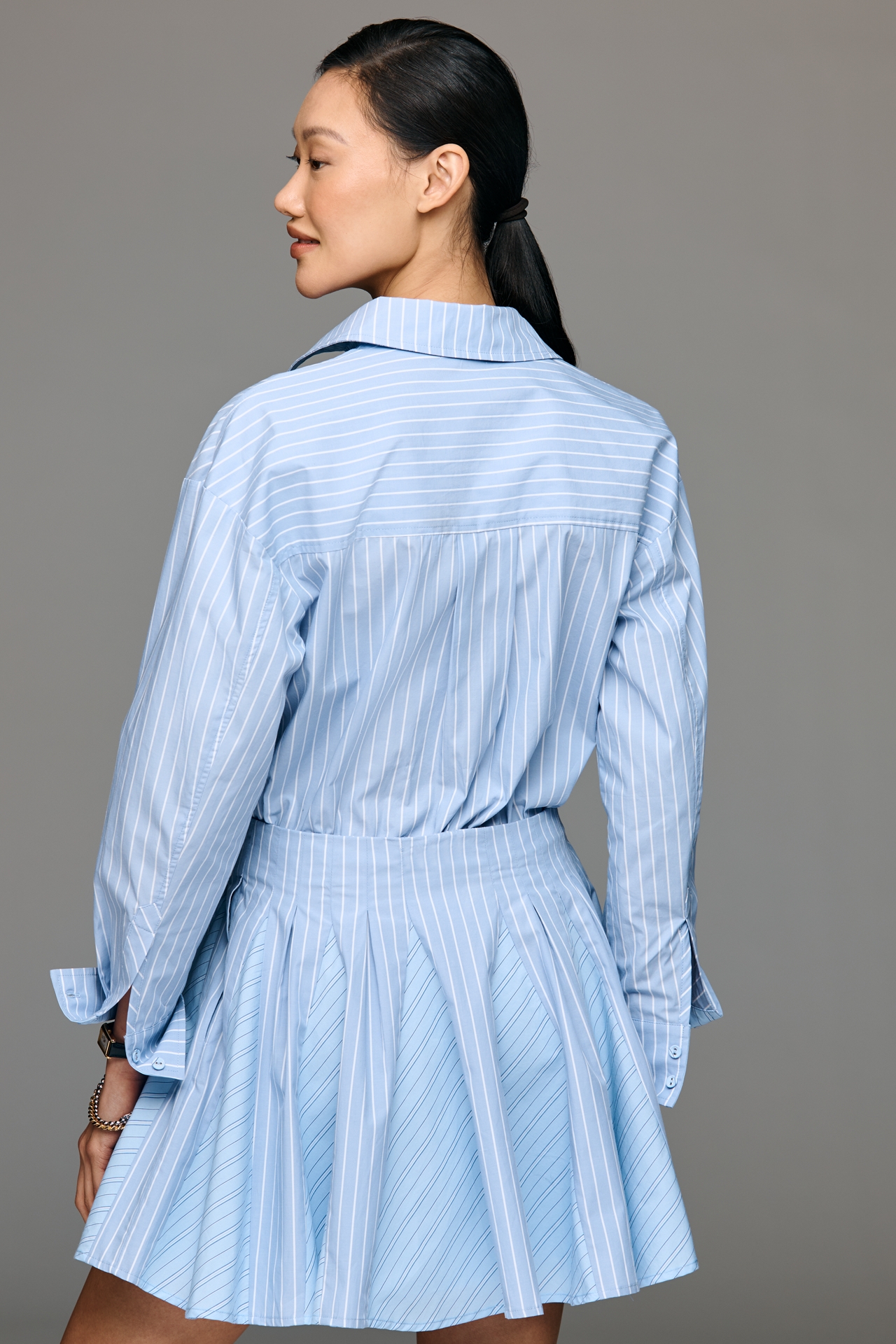 Avec Les Filles Waisted Long-Sleeve Shirt Dress