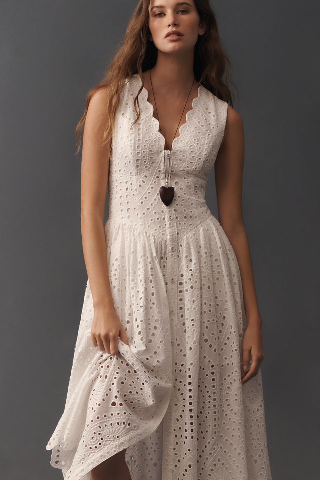 white christmas dresses Sky Blue Floral Eyelet Sleeveless Cotton Maxi Dress main image 1