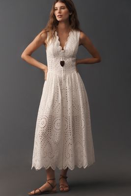 Avec Les Filles 100% Cotton Eyelet Midi Dress