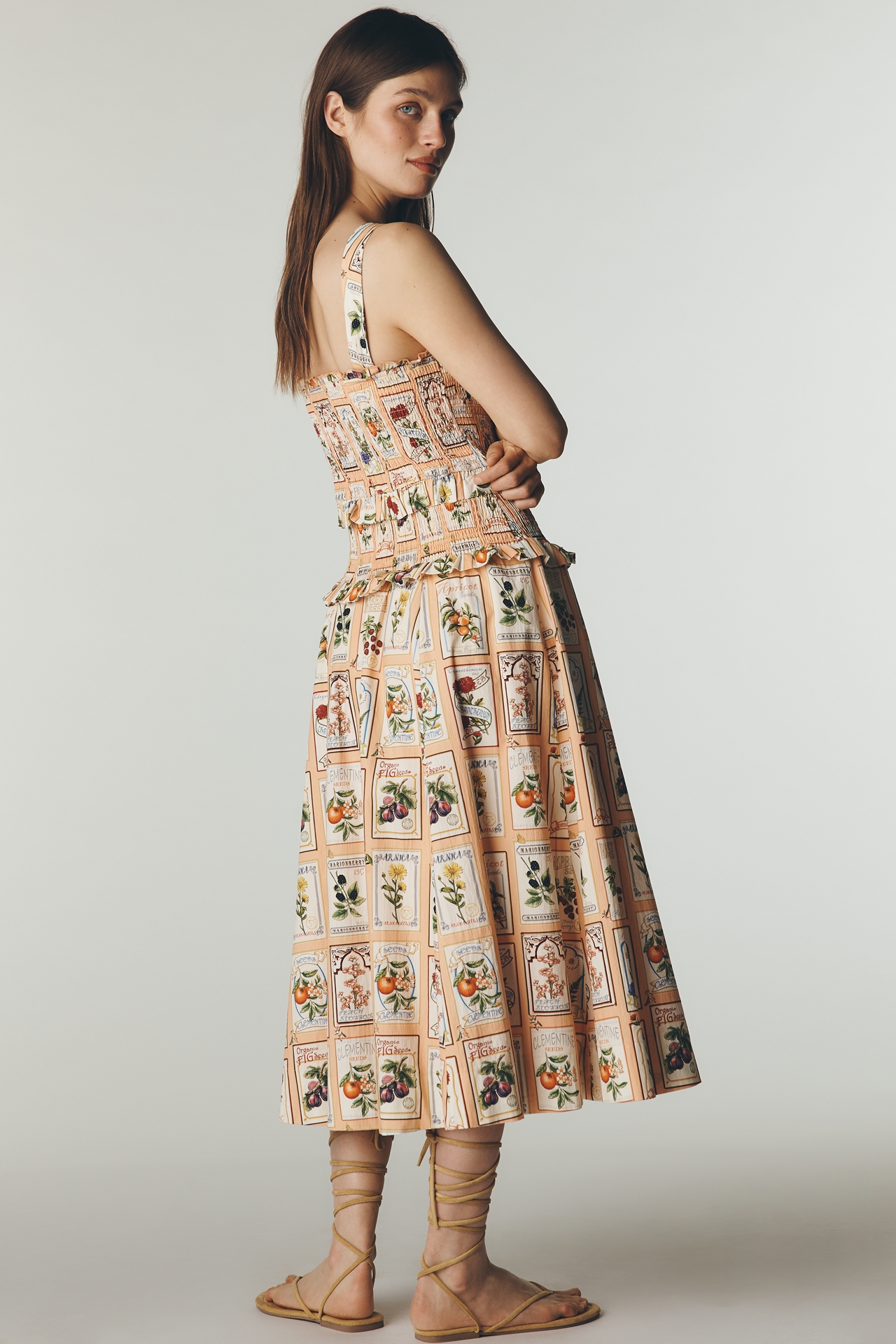 Avec Les Filles Smocked Ruffle Sleeveless Midi Dress