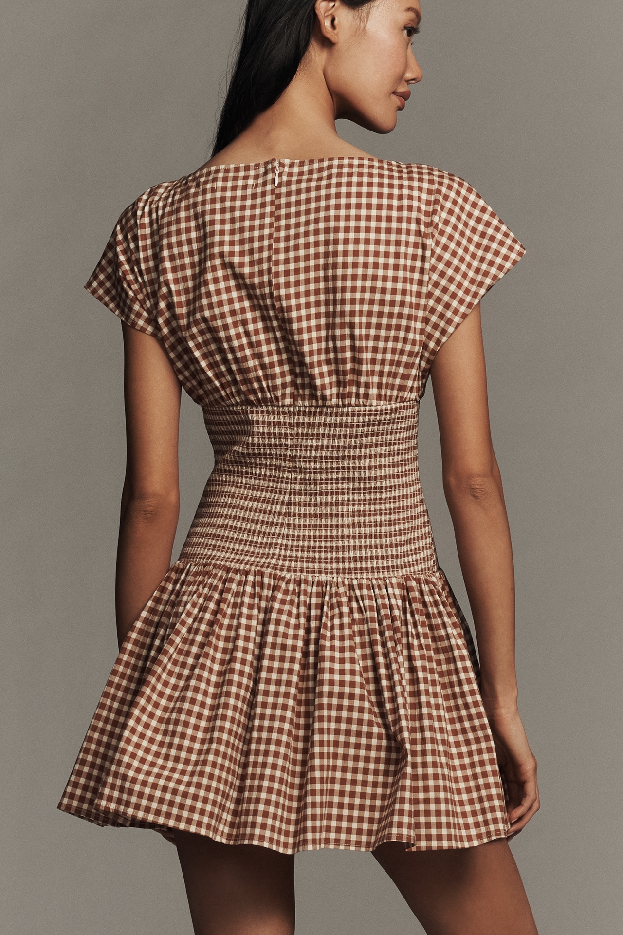 Avec Les Filles Waisted Boat-Neck Short-Sleeve Mini Dress