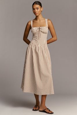 Avec Les Filles Ruched Sleeveless Square-Neck Midi Dress