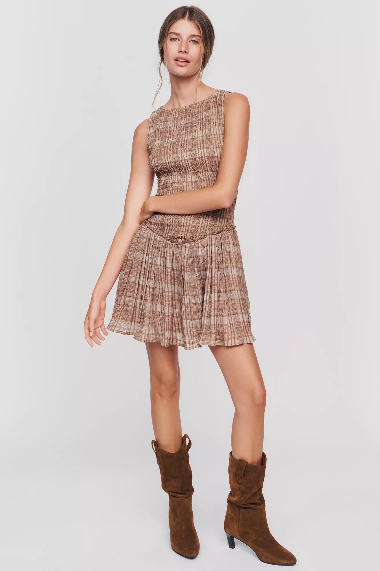 Avec Les Filles Smocked Drop Waist Mini Dress