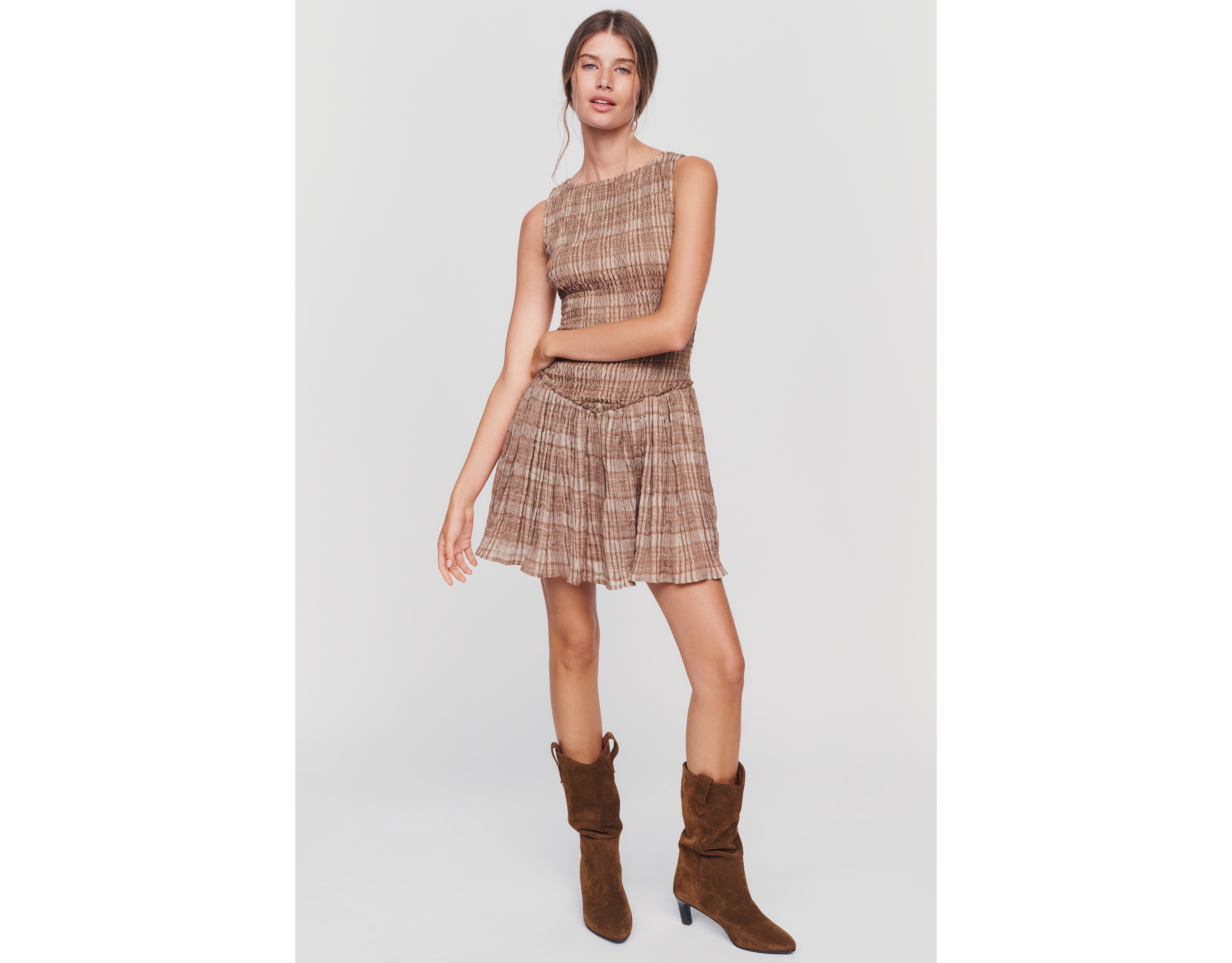 Avec Les Filles Smocked Drop Waist Mini Dress