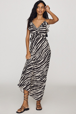 avec les filles women's long sleeves printed maxi dress Avec Les Filles Ruffle Printed Maxi Dress
