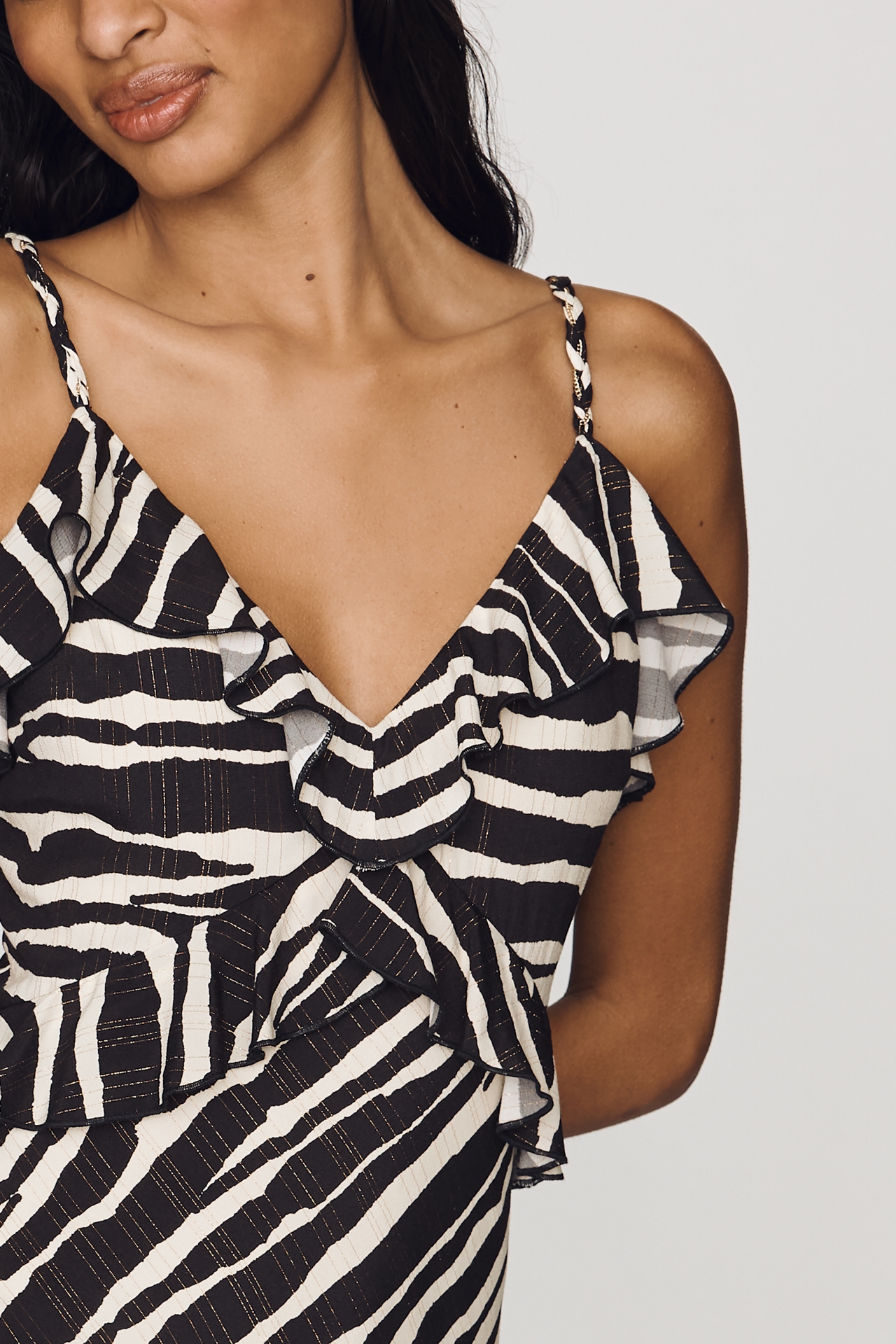Avec Les Filles Ruffle Printed Maxi Dress