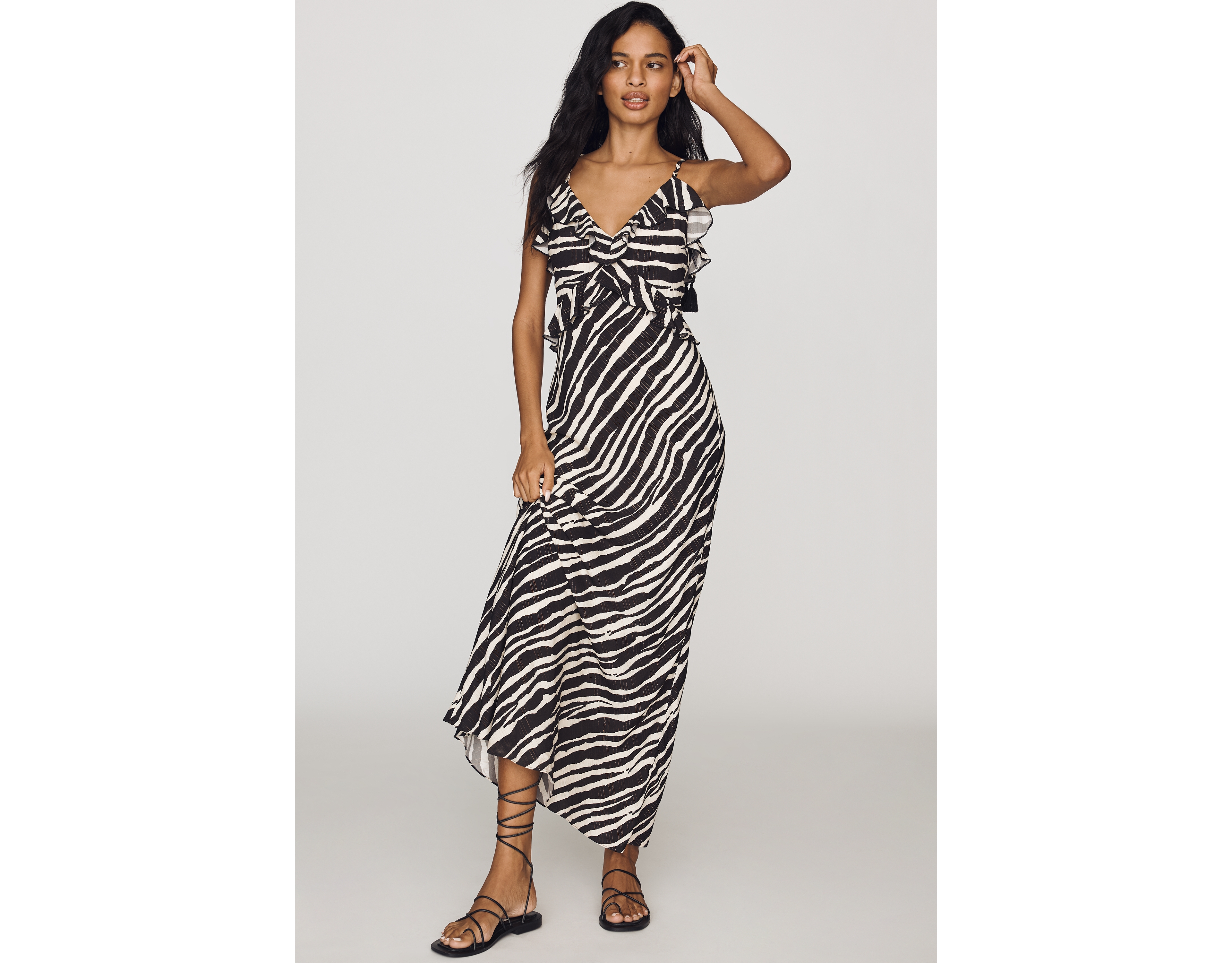 Avec Les Filles Ruffle Printed Maxi Dress