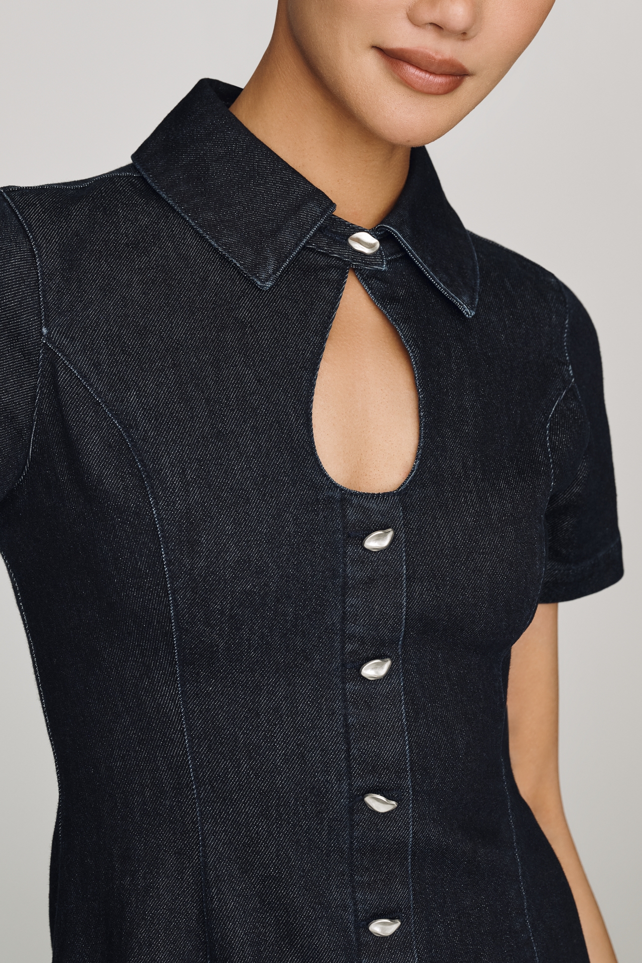 Avec Les Filles Keyhole Denim Mini Dress