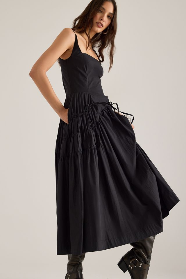 By Anthropologie Ruched Bow Midi Pinafore Dress #3