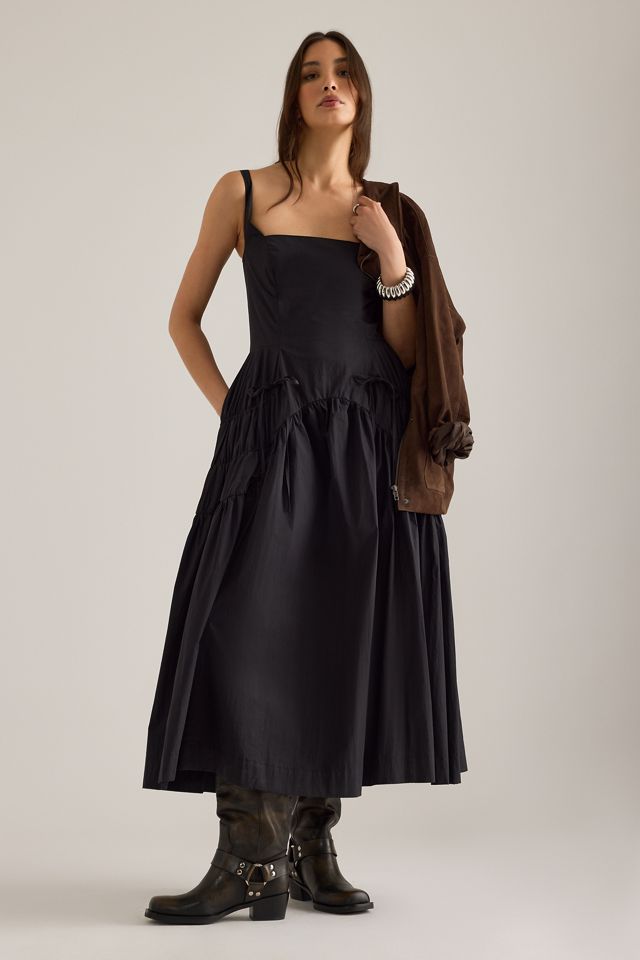 By Anthropologie Ruched Bow Midi Pinafore Dress #1