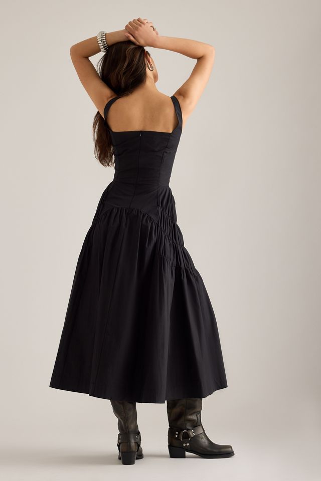 By Anthropologie Ruched Bow Midi Pinafore Dress #4
