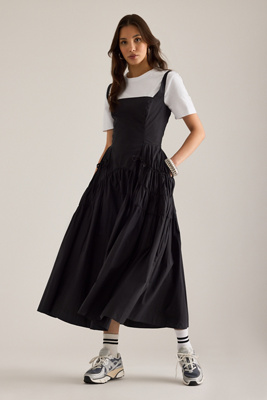 By Anthropologie Ruched Bow Midi Pinafore Dress