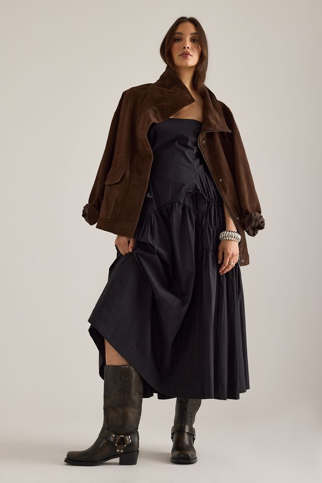By Anthropologie Ruched Bow Midi Pinafore Dress #2