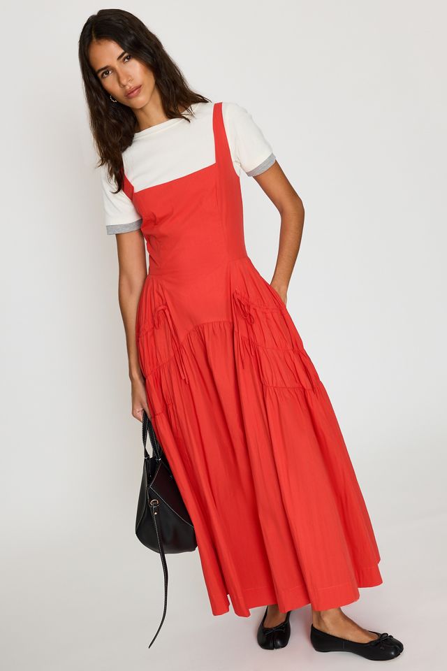 Robe chasuble midi froncée à nœud By Anthropologie #1