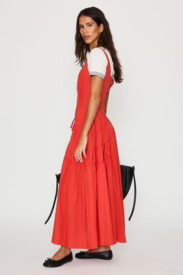 By Anthropologie Ruched Bow Midi Pinafore Dress
